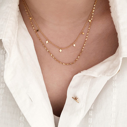 Bijoux en gros pendentif rhombique Double couche en acier inoxydable collier bijoux