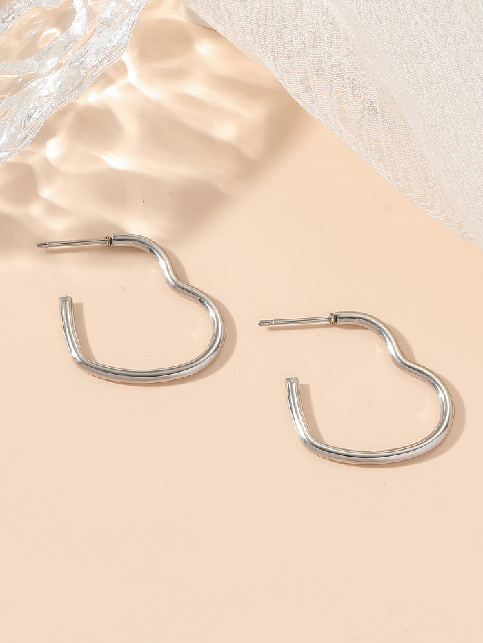 1 Pair Cute Romantic Heart Shape Stainless Steel Polishing Earrings