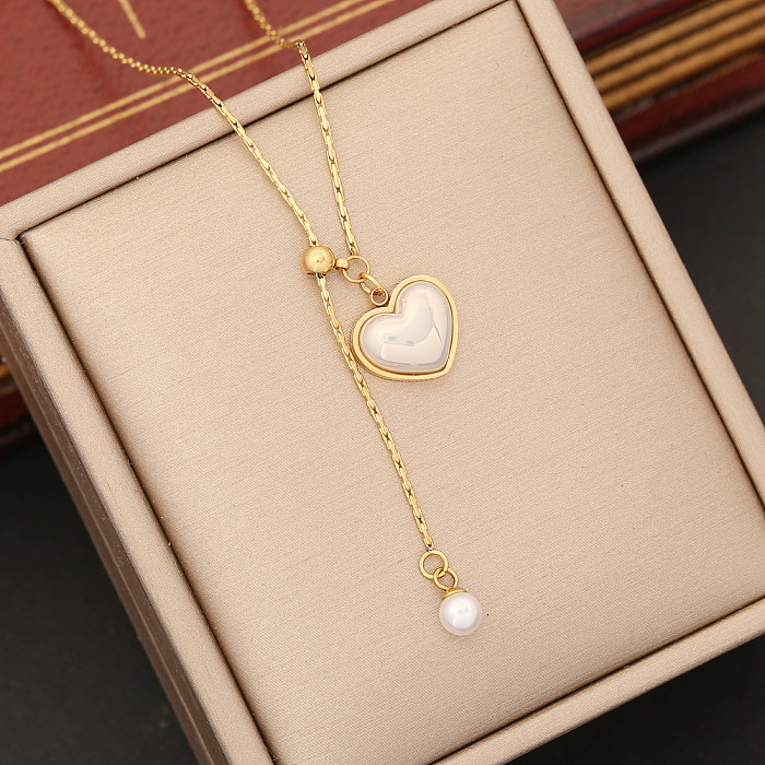 Retro Heart Shape Butterfly Stainless Steel  Plating Inlay Pearl Pendant Necklace