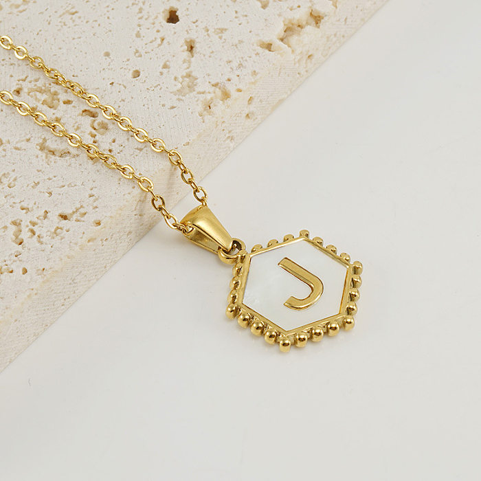 Fashion Letter Stainless Steel  Stainless Steel Plating Inlay Shell Pendant Necklace 1 Piece