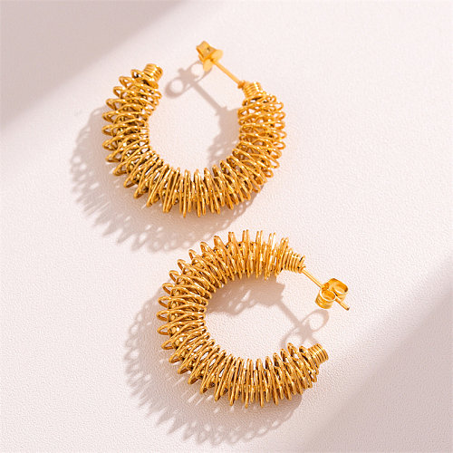 1 Paar Retro-Ohrringe im schlichten C-förmigen runden Edelstahl-Stil mit 18-Karat-Vergoldung