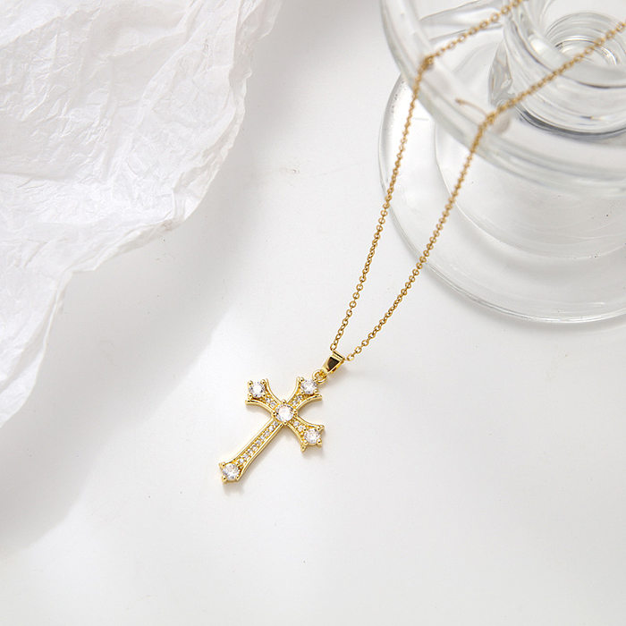Retro-Kreuz-Halskette aus Edelstahl mit Strasssteinen