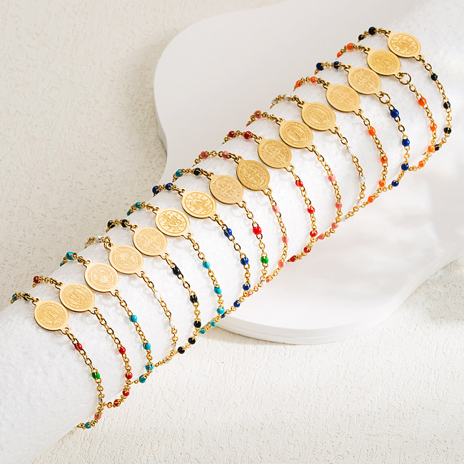 Ethnic Style Virgin Mary Stainless Steel 18K Gold Plated Bracelets