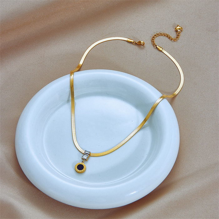 Retro runde Edelstahl-Beschichtung mit künstlichen Strasssteinen, 18 Karat vergoldete Anhänger-Halskette