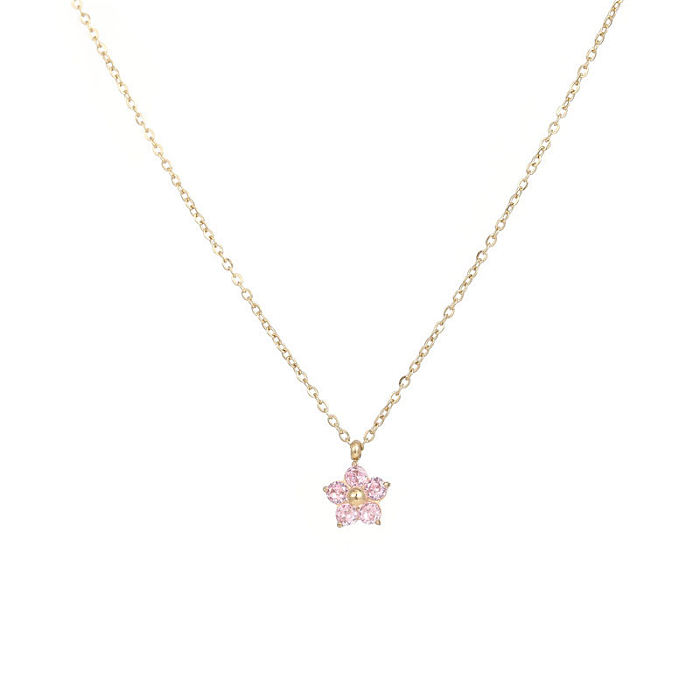 Collier pendentif en cristal artificiel en acier inoxydable, fleur douce, vente en gros