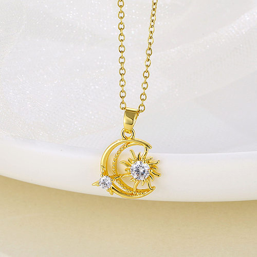 Simple Style Star Moon Stainless Steel  Plating Inlay Zircon Pendant Necklace