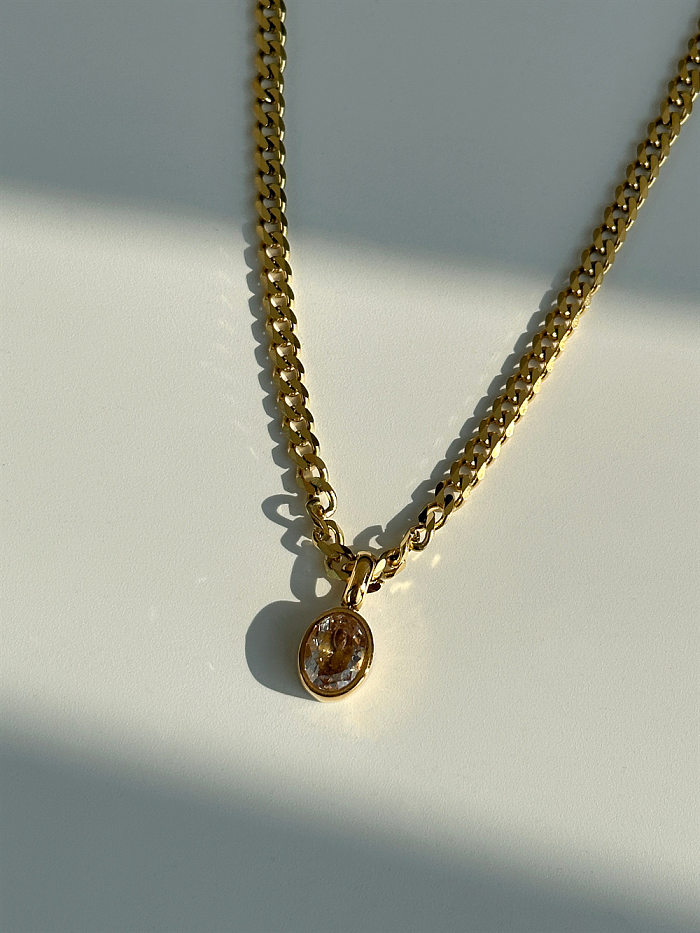Collar largo con colgante chapado en oro de 18 quilates con incrustaciones de circonita ovalada de estilo Simple estilo IG