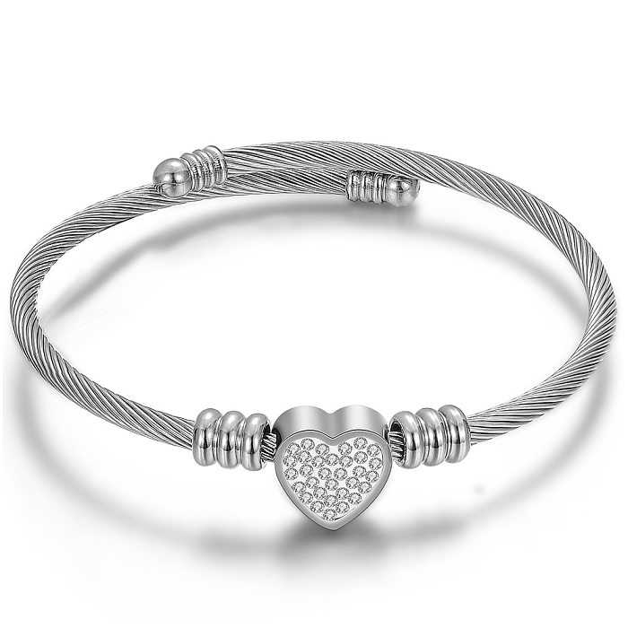 Mode Einfache Titan Stahl Herz Form Diamant Intarsien Kabel Einstellbar Armband Großhandel