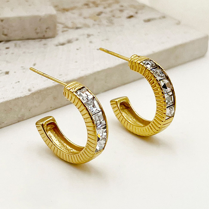 1 Pair Commute Solid Color Plating Inlay Stainless Steel  Zircon Gold Plated Earrings