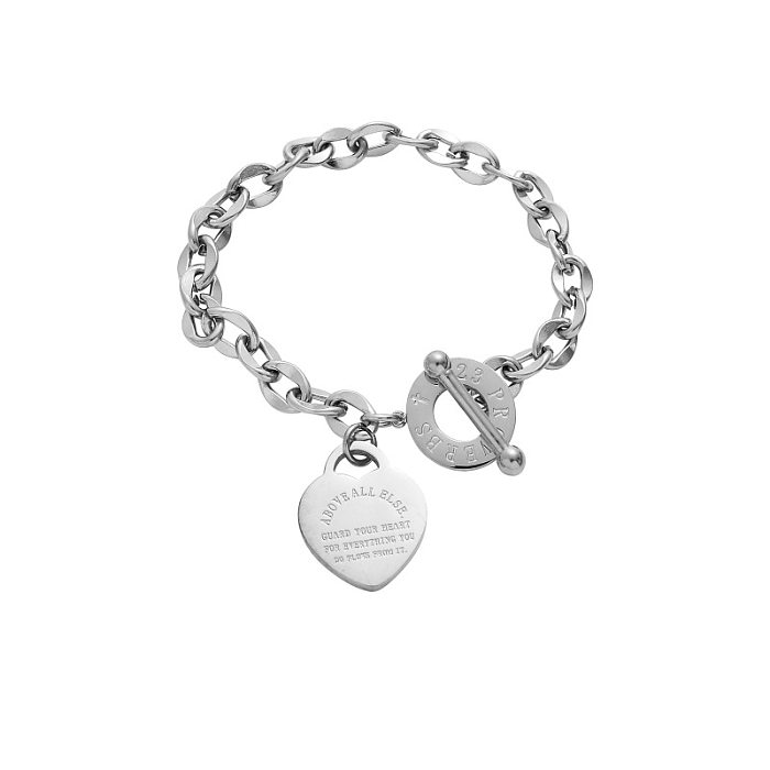 1 peça pulseiras embutidas de aço inoxidável em forma de coração com letras em estilo simples