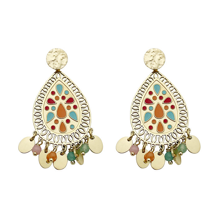 1 Pair Ethnic Style Water Droplets Stainless Steel  Enamel Drop Earrings