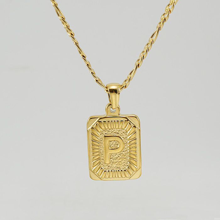 Collier pendentif rectangulaire en acier inoxydable avec lettres de mode, colliers en acier inoxydable plaqué or