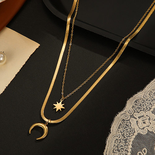 Retro Star Moon Stainless Steel  Layered Necklace 1 Piece
