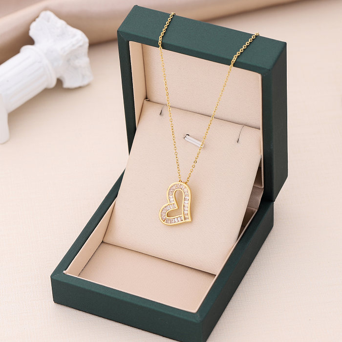 Elegant Classic Style Streetwear Heart Shape Stainless Steel  Plating Inlay Zircon 18K Gold Plated Pendant Necklace