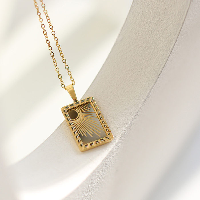 Simple Radiation Square Sun Moon Pendant Gold-plated Stainless Steel Necklace