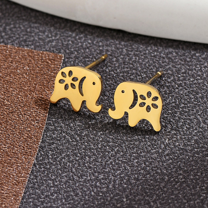 1 Pair Fashion Elephant Stainless Steel  Plating Ear Studs