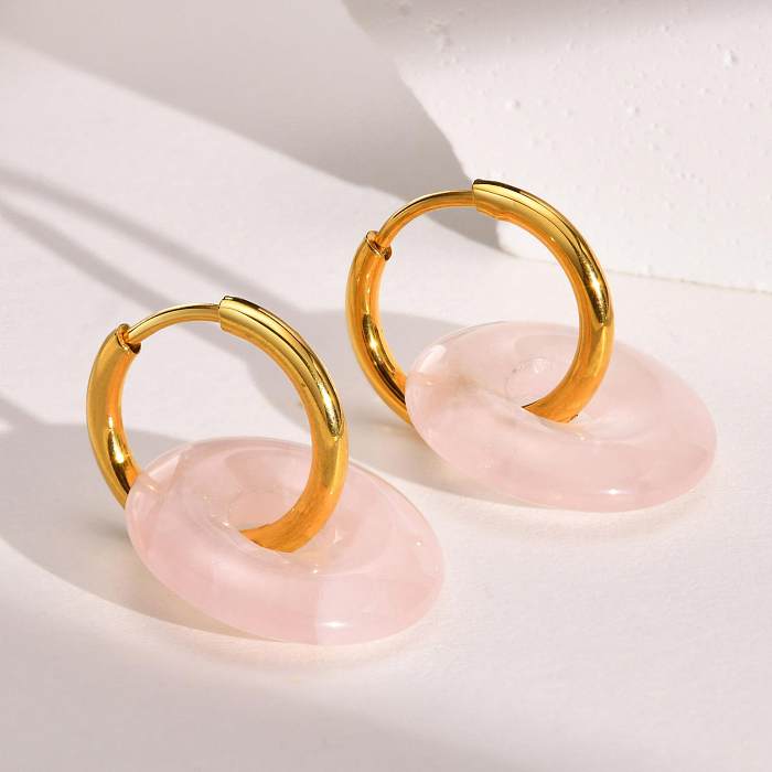 1 Pair Retro Round Stainless Steel  Plating Natural Stone Earrings