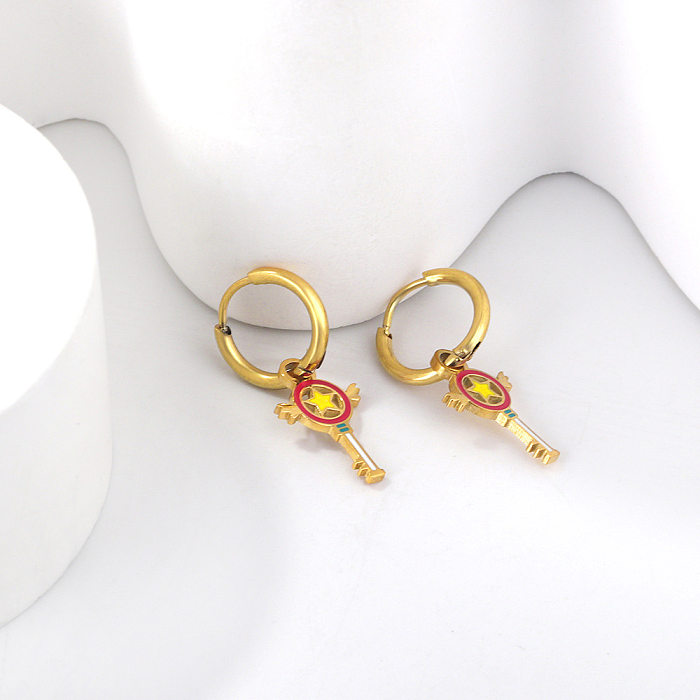 1 Paar vergoldete Retro-Ohrringe aus Edelstahl mit Schlüsselbeschichtung