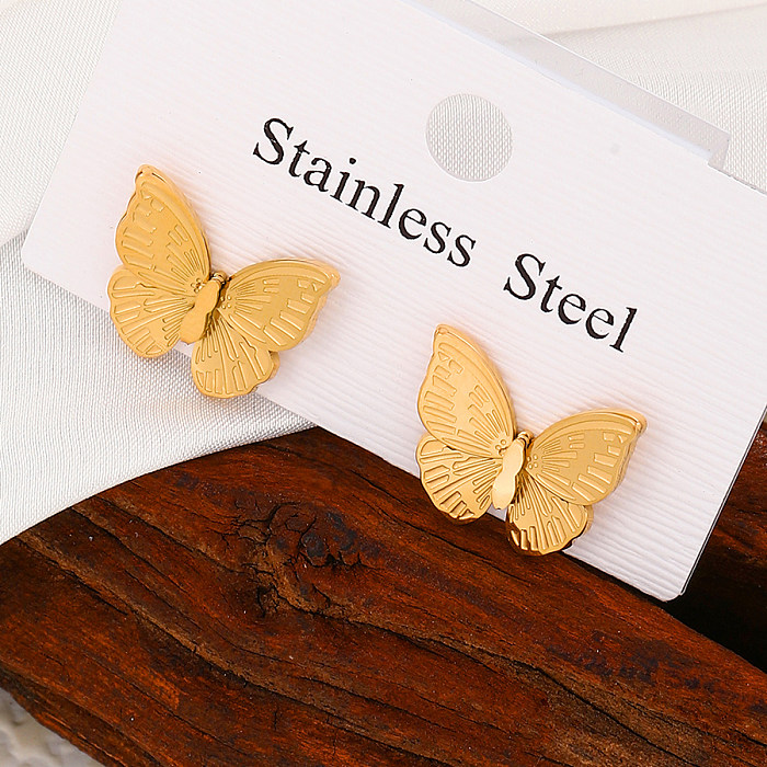 1 Paar elegante, süße Schmetterlings-Ohrstecker im IG-Stil aus 18 Karat vergoldetem Edelstahl