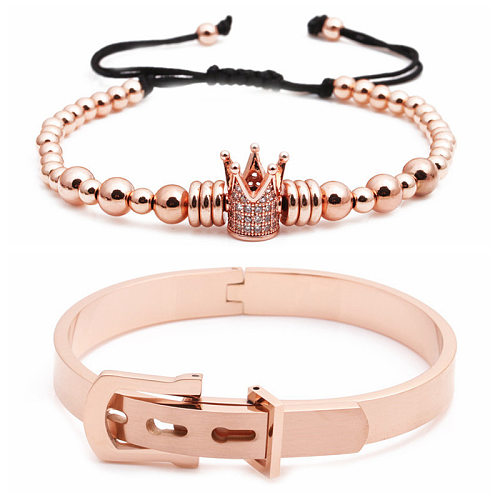 Bracelet Alphabet romain en acier inoxydable, couronne, boule de diamant tissée, ensemble de bracelets réglables, vente en gros de bijoux