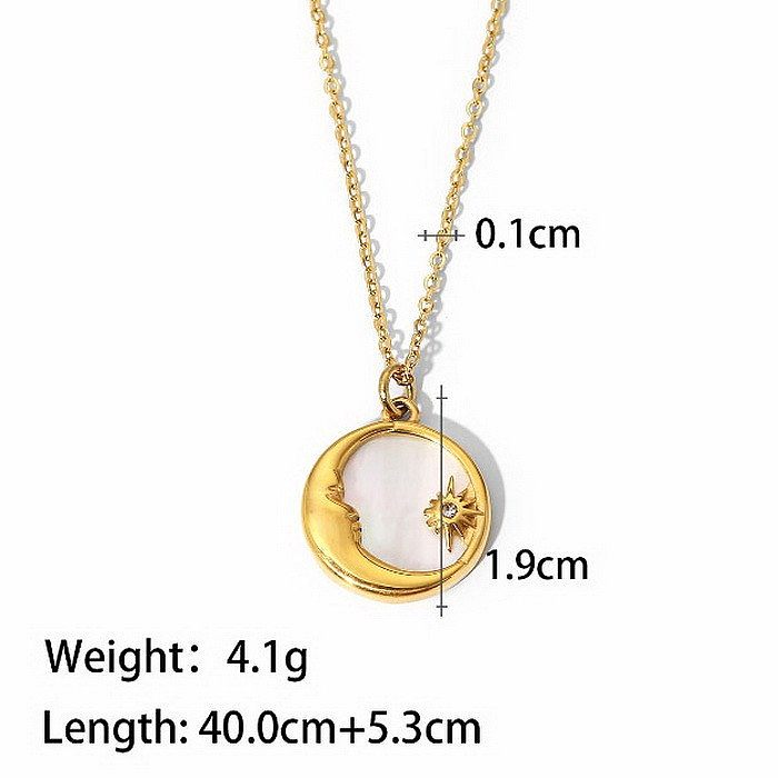Sweet Sun Moon Heart Shape Stainless Steel  Shell Stainless Steel Plating Pendant Necklace 1 Piece