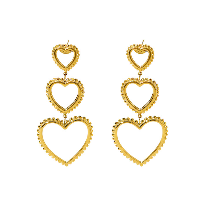 1 paire de boucles d'oreilles pendantes en acier inoxydable plaqué or 18 carats style IG vacances style français en forme de cœur