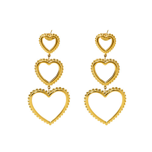 1 par estilo ig férias estilo francês formato de coração chapeado oco aço inoxidável 18k brincos banhados a ouro