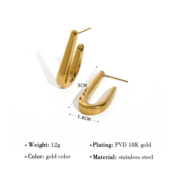 1 par de pinos de orelha banhados a ouro 18K, estilo IG, estilo simples, formato em U, aço inoxidável