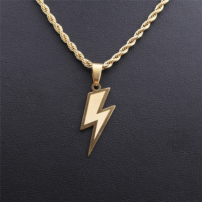 Cross-Border European And American Stainless Steel Lightning Hip Hop Pendant Necklace Stainless Steel  Lightning Hip Hop Ear Accessories Necklace