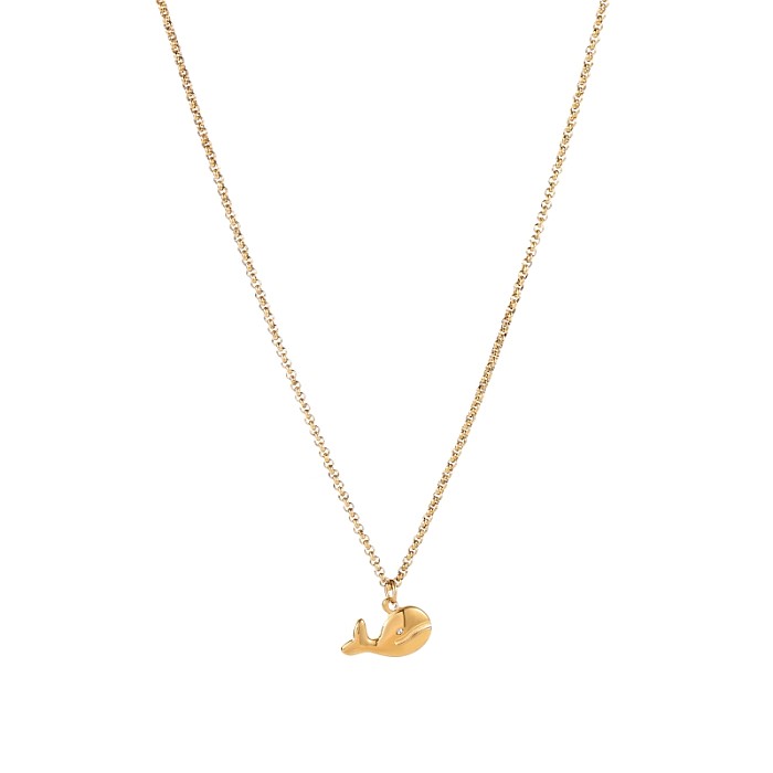 Collar con colgante chapado en oro con incrustaciones de acero inoxidable, ballena Animal, estilo Simple, informal
