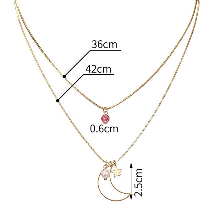 Fashion Star Moon Stainless Steel  Plating Zircon Layered Necklaces 1 Piece