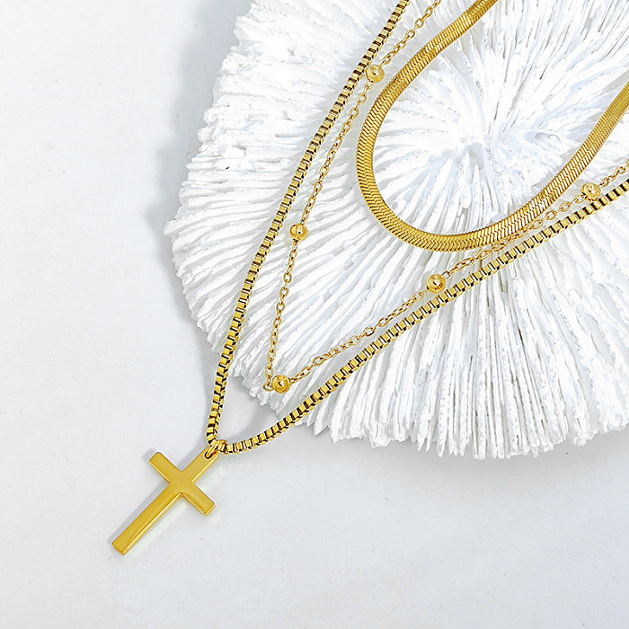 Vacation Streetwear Cross Stainless Steel Layered Necklaces In Bulk