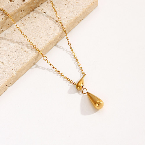 Retro Simple Style Water Droplets Stainless Steel  Plating 18K Gold Plated Necklace