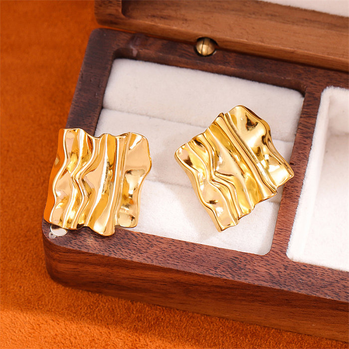 1 Paar Retro-Ohrstecker im schlichten, unregelmäßigen, quadratischen Edelstahl-Stil mit 18-Karat-Vergoldung