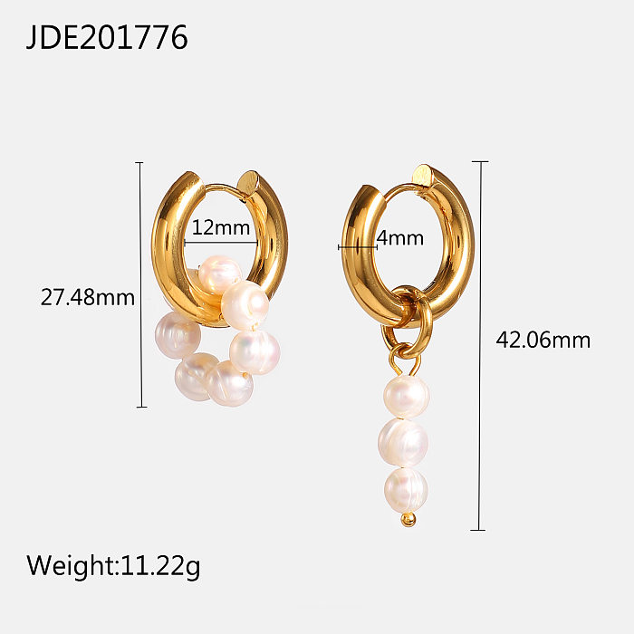 Pendientes Ins europeos y americanos que usan celebridades en línea Chapado en oro de 18 quilates Pendientes asimétricos de perlas naturales de agua dulce con colgante de orejera Joyas