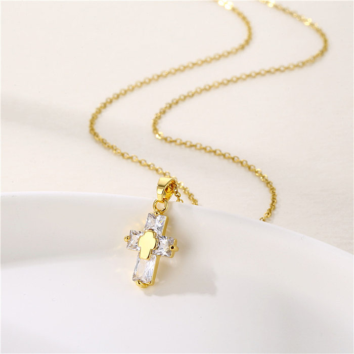 Retro Cross Stainless Steel  Inlaid Zircon Pendant Necklace 1 Piece