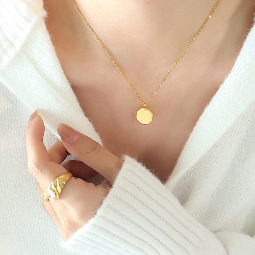 1 Piece Simple Style Solid Color Stainless Steel Chain Pendant Necklace