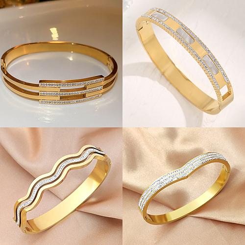Glam luxueux Style classique géométrique en acier inoxydable titane acier placage incrustation Zircon plaqué or 18 carats bracelet