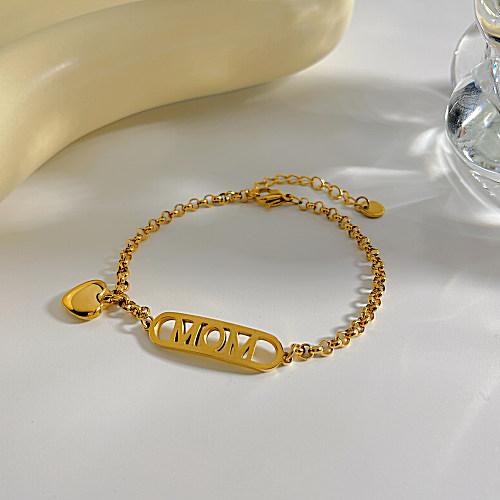 Bracelets coeur asymétriques en acier inoxydable avec lettre de style moderne MAMA