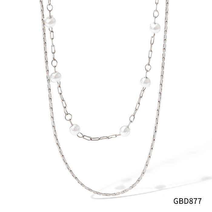 Elegant Geometric Stainless Steel  Plating Artificial Pearls Layered Necklaces