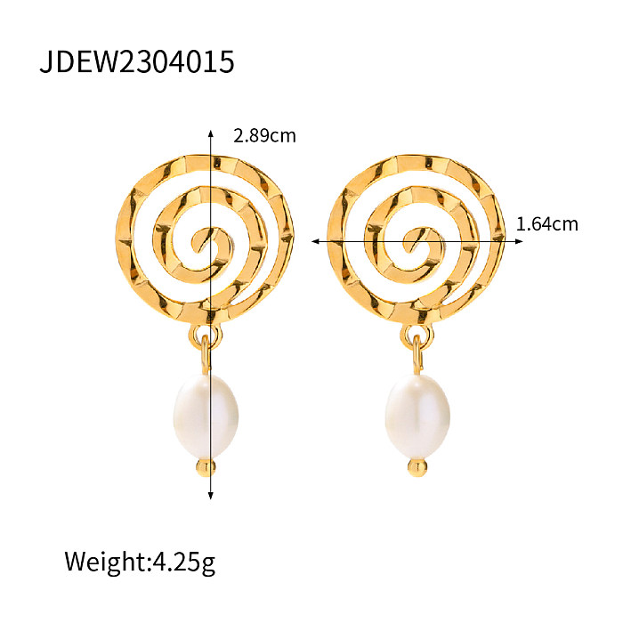 1 Pair Simple Style Round Patchwork Stainless Steel  18K Gold Plated Drop Earrings