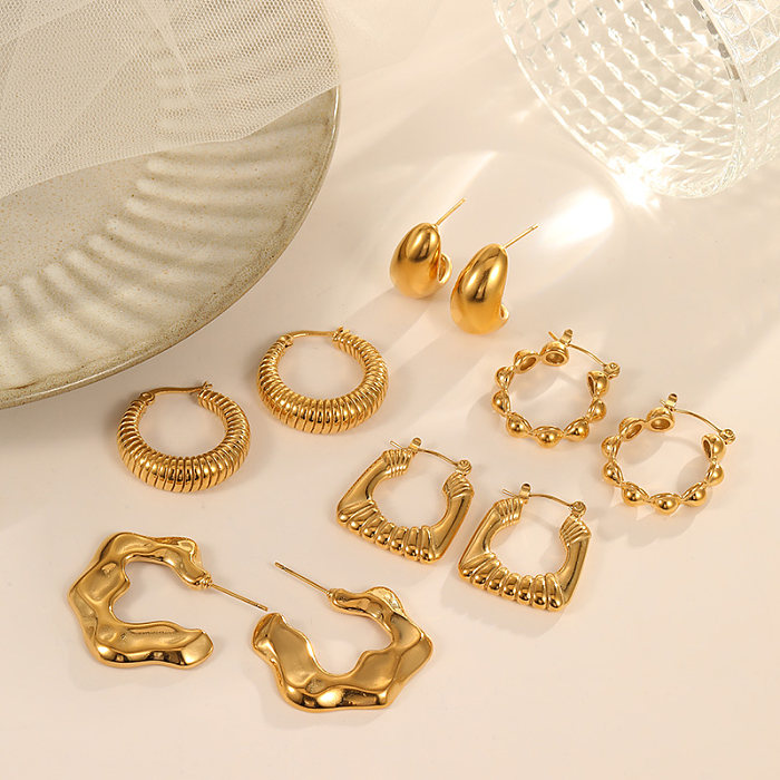 Brincos banhados a ouro com zircônia de aço inoxidável, estilo simples, cor sólida, 1 peça