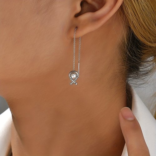 1 Pair Simple Style Fish Stainless Steel  Inlay Artificial Pearls Rhinestones Ear Line