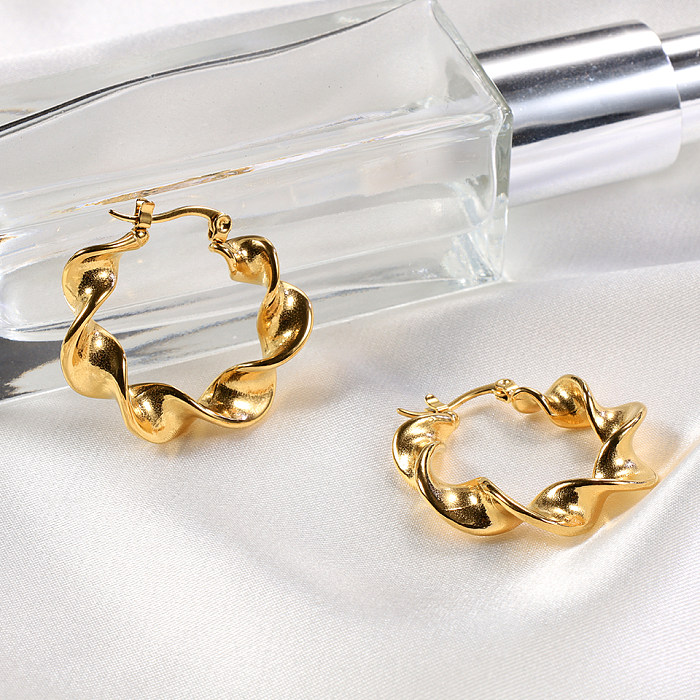 1 Paar Retro-Ohrringe aus handgefertigtem, rundem, poliertem, plissiertem Edelstahl mit 18-Karat-Vergoldung