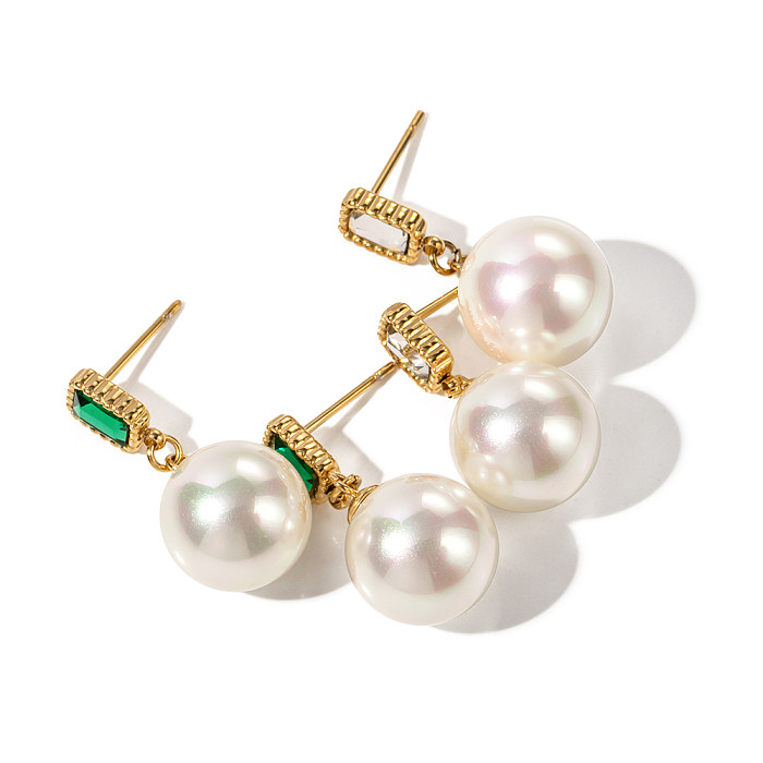 1 paire de boucles d'oreilles en acier inoxydable et Zircon, Style IG, incrustation de perles pour dame