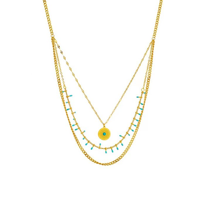 Retro Bohemian Geometric Eye Stainless Steel Plating Inlay Turquoise Layered Necklaces
