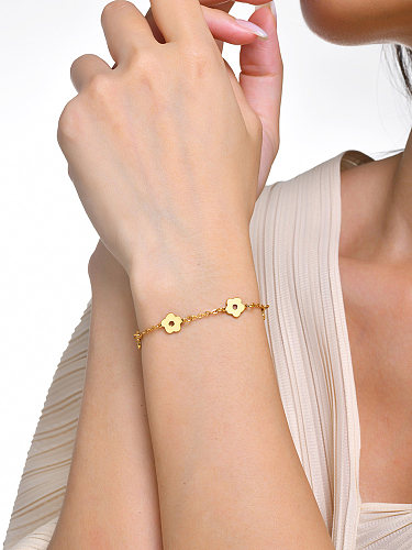 Bracelets plaqués or 14 carats en acier inoxydable à fleurs de style simple IG en vrac
