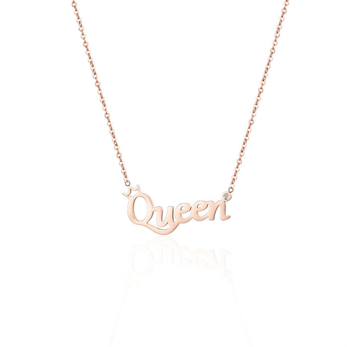 Estilo simples estilo clássico carta chapeamento de aço inoxidável incrustação diamante rosa banhado a ouro pingente colar