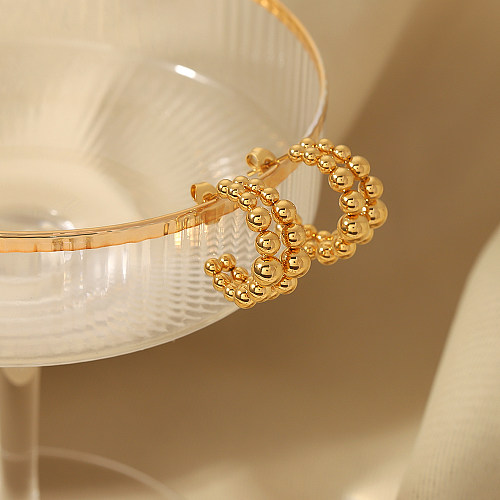 1 par de brincos elegantes estilo clássico, formato C, círculo, chapeamento redondo, aço inoxidável, banhado a ouro 18K
