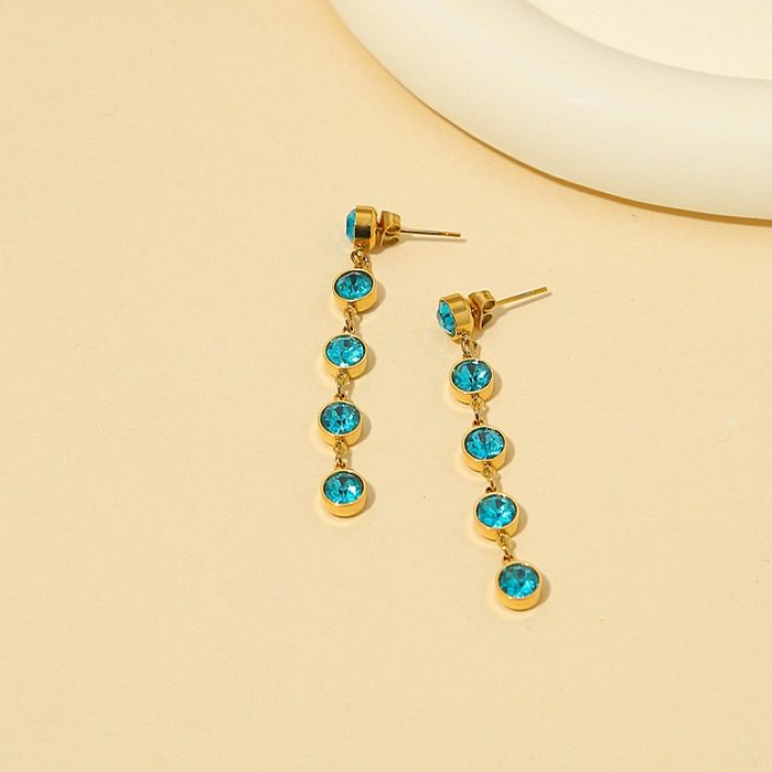 1 Pair Retro Round Plating Inlay Stainless Steel  Zircon 18K Gold Plated Drop Earrings